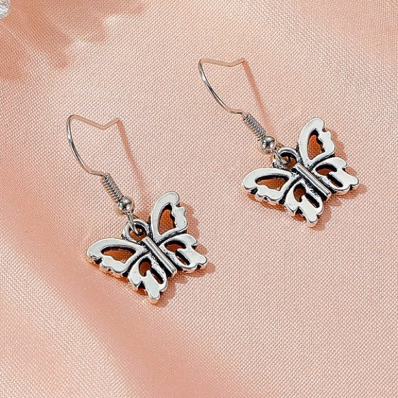 Any 4/$25! Silver Butterfly Drop Earrings - Picture 4 of 7